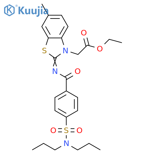 ethyl 2-(2Z)-2-{4-(dipropylsulfamoyl)benzoylimino}-6-methyl-2,3-dihydro-1,3-benzothiazol-3-ylacetate structure