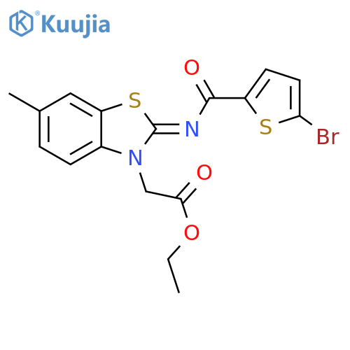 ethyl 2-(2Z)-2-(5-bromothiophene-2-carbonyl)imino-6-methyl-2,3-dihydro-1,3-benzothiazol-3-ylacetate structure
