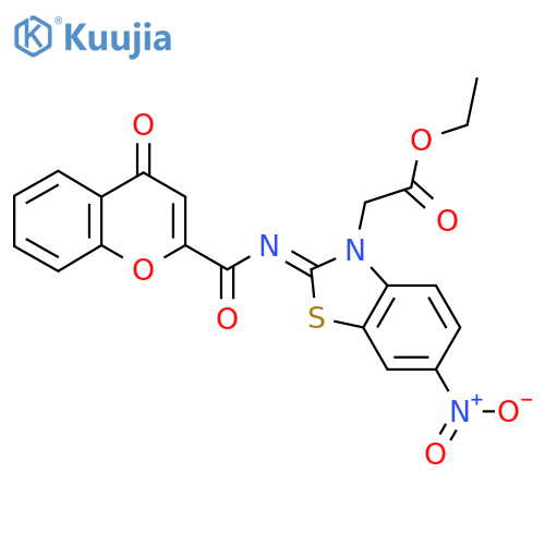 ethyl 2-(2Z)-6-nitro-2-(4-oxo-4H-chromene-2-carbonyl)imino-2,3-dihydro-1,3-benzothiazol-3-ylacetate structure