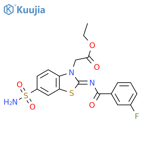 ethyl 2-(2Z)-2-(3-fluorobenzoyl)imino-6-sulfamoyl-2,3-dihydro-1,3-benzothiazol-3-ylacetate structure