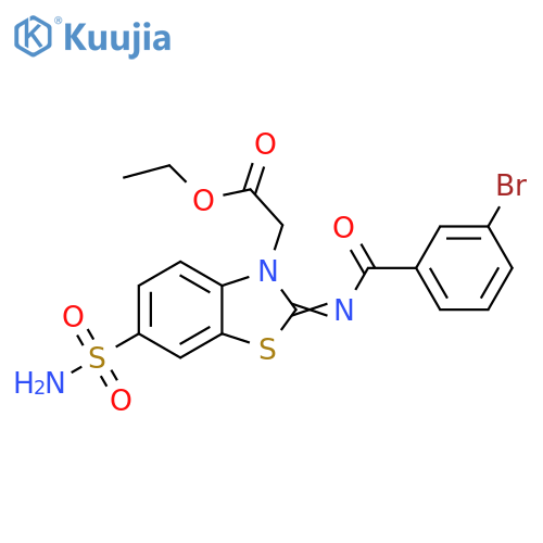 ethyl 2-(2Z)-2-(3-bromobenzoyl)imino-6-sulfamoyl-2,3-dihydro-1,3-benzothiazol-3-ylacetate structure
