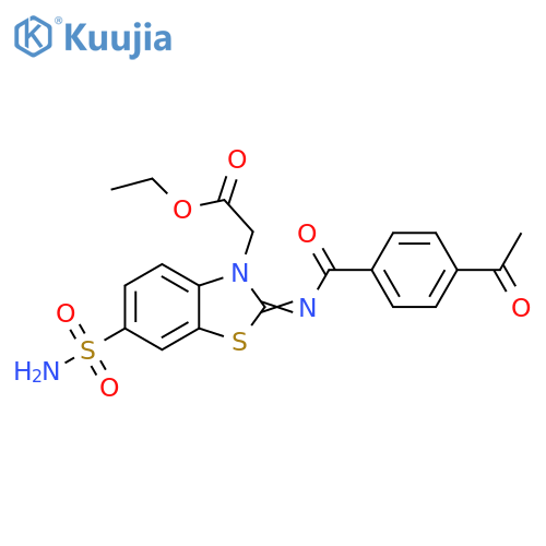 ethyl 2-(2Z)-2-(4-acetylbenzoyl)imino-6-sulfamoyl-2,3-dihydro-1,3-benzothiazol-3-ylacetate structure