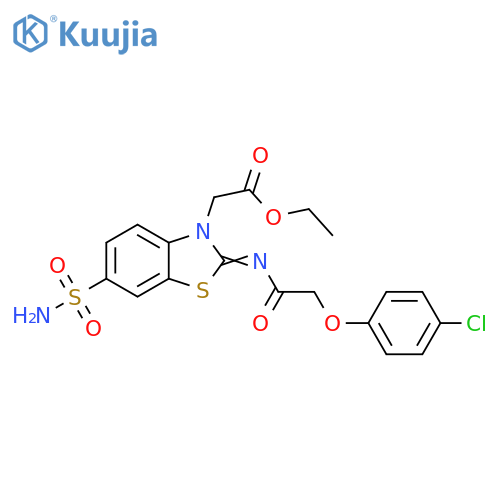 ethyl 2-(2Z)-2-{2-(4-chlorophenoxy)acetylimino}-6-sulfamoyl-2,3-dihydro-1,3-benzothiazol-3-ylacetate structure