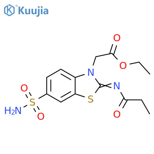 ethyl 2-(2Z)-2-(propanoylimino)-6-sulfamoyl-2,3-dihydro-1,3-benzothiazol-3-ylacetate structure