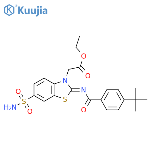 ethyl 2-(2Z)-2-(4-tert-butylbenzoyl)imino-6-sulfamoyl-2,3-dihydro-1,3-benzothiazol-3-ylacetate structure