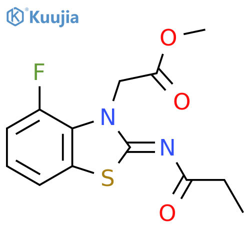 methyl 2-(2Z)-4-fluoro-2-(propanoylimino)-2,3-dihydro-1,3-benzothiazol-3-ylacetate structure