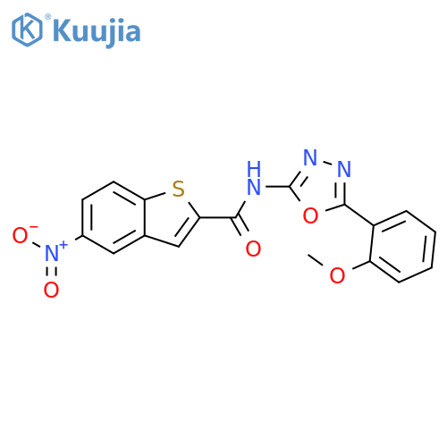 N-5-(2-methoxyphenyl)-1,3,4-oxadiazol-2-yl-5-nitro-1-benzothiophene-2-carboxamide structure