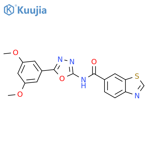 N-5-(3,5-dimethoxyphenyl)-1,3,4-oxadiazol-2-yl-1,3-benzothiazole-6-carboxamide structure