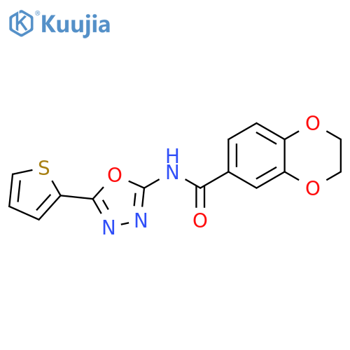 N-5-(thiophen-2-yl)-1,3,4-oxadiazol-2-yl-2,3-dihydro-1,4-benzodioxine-6-carboxamide structure
