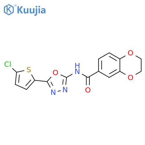 N-5-(5-chlorothiophen-2-yl)-1,3,4-oxadiazol-2-yl-2,3-dihydro-1,4-benzodioxine-6-carboxamide structure