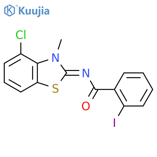 N-(2E)-4-chloro-3-methyl-2,3-dihydro-1,3-benzothiazol-2-ylidene-2-iodobenzamide structure