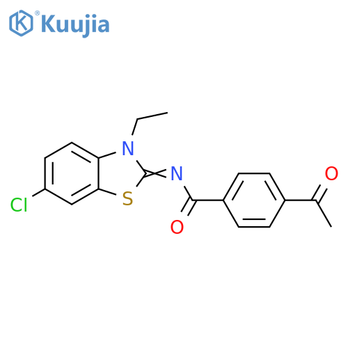 4-acetyl-N-(2E)-6-chloro-3-ethyl-2,3-dihydro-1,3-benzothiazol-2-ylidenebenzamide structure