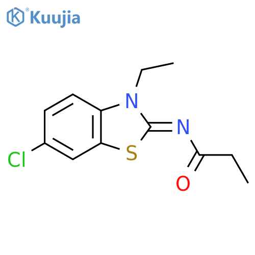 N-(2E)-6-chloro-3-ethyl-2,3-dihydro-1,3-benzothiazol-2-ylidenepropanamide structure