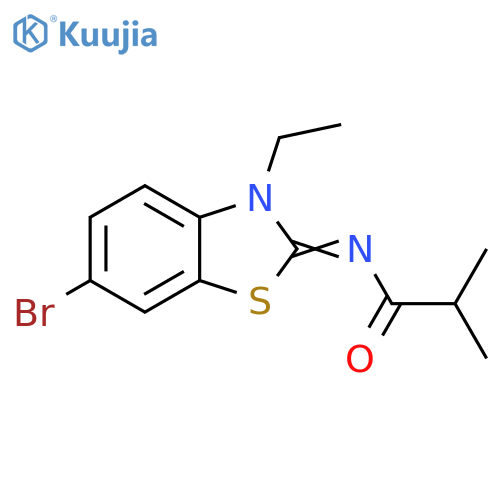 N-(2E)-6-bromo-3-ethyl-2,3-dihydro-1,3-benzothiazol-2-ylidene-2-methylpropanamide structure