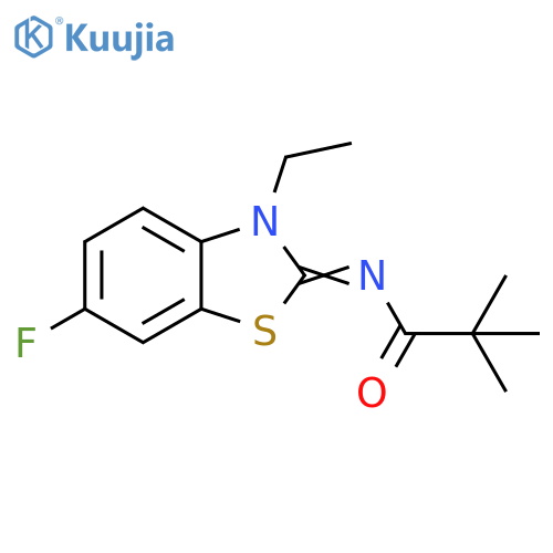 N-(2E)-3-ethyl-6-fluoro-2,3-dihydro-1,3-benzothiazol-2-ylidene-2,2-dimethylpropanamide structure
