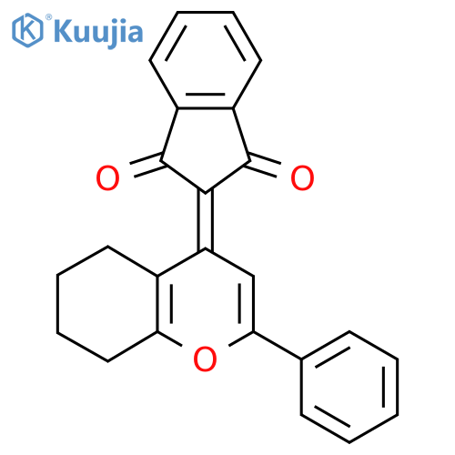 2-(2-phenyl-5,6,7,8-tetrahydro-4H-chromen-4-ylidene)-2,3-dihydro-1H-indene-1,3-dione structure