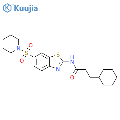 3-cyclohexyl-N-6-(piperidine-1-sulfonyl)-1,3-benzothiazol-2-ylpropanamide structure