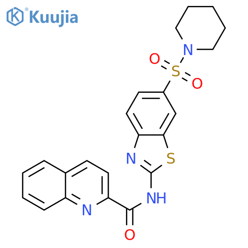 N-6-(piperidine-1-sulfonyl)-1,3-benzothiazol-2-ylquinoline-2-carboxamide structure