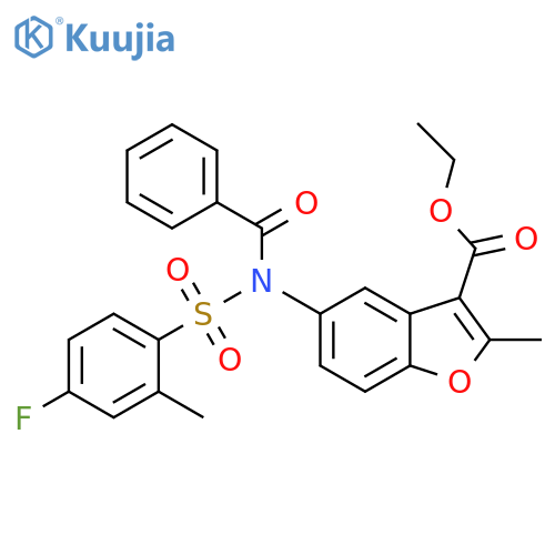 ethyl 5-N-(4-fluoro-2-methylbenzenesulfonyl)benzamido-2-methyl-1-benzofuran-3-carboxylate structure