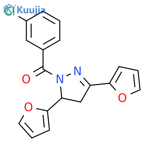 1-(3-chlorobenzoyl)-3,5-bis(furan-2-yl)-4,5-dihydro-1H-pyrazole structure