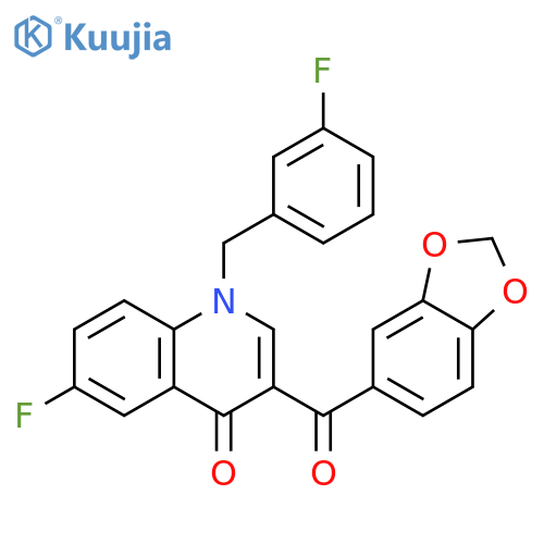 3-(2H-1,3-benzodioxole-5-carbonyl)-6-fluoro-1-(3-fluorophenyl)methyl-1,4-dihydroquinolin-4-one structure