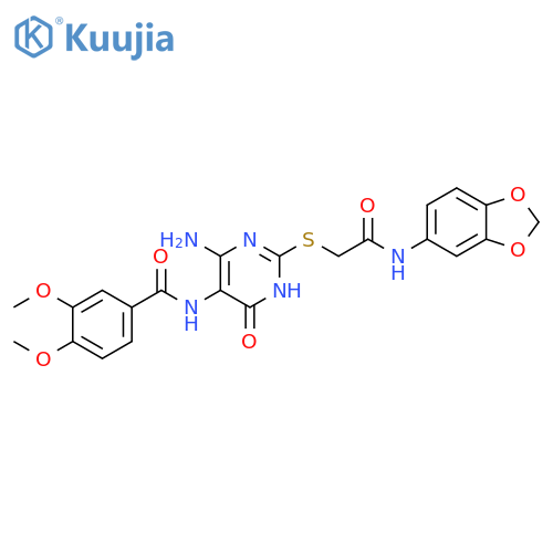 N-4-amino-2-({(2H-1,3-benzodioxol-5-yl)carbamoylmethyl}sulfanyl)-6-oxo-1,6-dihydropyrimidin-5-yl-3,4-dimethoxybenzamide structure
