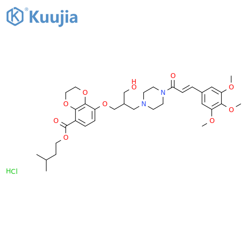3-Methylbutyl 5-[2-(hydroxymethyl)-3-[4-[(E)-3-(3,4,5-trimethoxyphenyl)prop-2-enoyl]piperazin-1-yl]propoxy]-2,3-dihydro-1,4-benzodioxine-8-carboxylate;hydrochloride structure