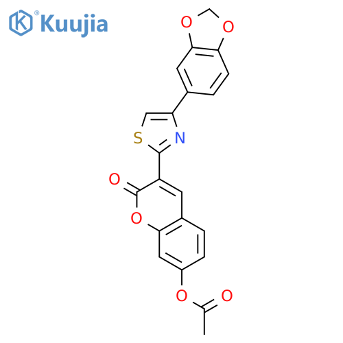 2H-1-Benzopyran-2-one,7-(acetyloxy)-3-[4-(1,3-benzodioxol-5-yl)-2-thiazolyl]- structure