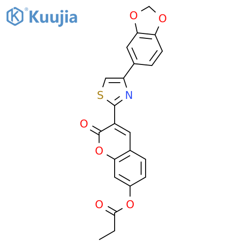 2H-1-Benzopyran-2-one,3-[4-(1,3-benzodioxol-5-yl)-2-thiazolyl]-7-(1-oxopropoxy)- structure