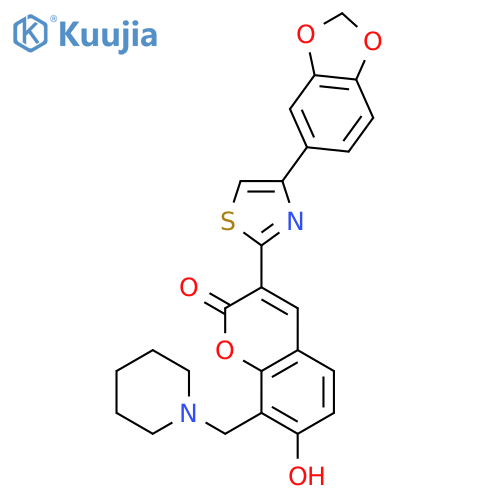 2H-1-Benzopyran-2-one,3-[4-(1,3-benzodioxol-5-yl)-2-thiazolyl]-7-hydroxy-8-(1-piperidinylmethyl)- structure