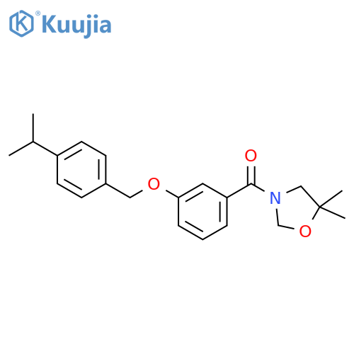 5,5-dimethyl-3-(3-{[4-(propan-2-yl)phenyl]methoxy}benzoyl)-1,3-oxazolidine structure