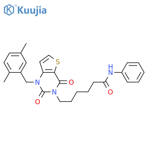 6-{1-(2,5-dimethylphenyl)methyl-2,4-dioxo-1H,2H,3H,4H-thieno3,2-dpyrimidin-3-yl}-N-phenylhexanamide structure