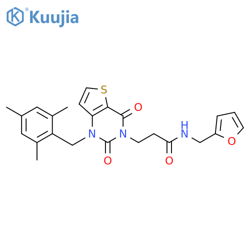3-{2,4-dioxo-1-(2,4,6-trimethylphenyl)methyl-1H,2H,3H,4H-thieno3,2-dpyrimidin-3-yl}-N-(furan-2-yl)methylpropanamide structure
