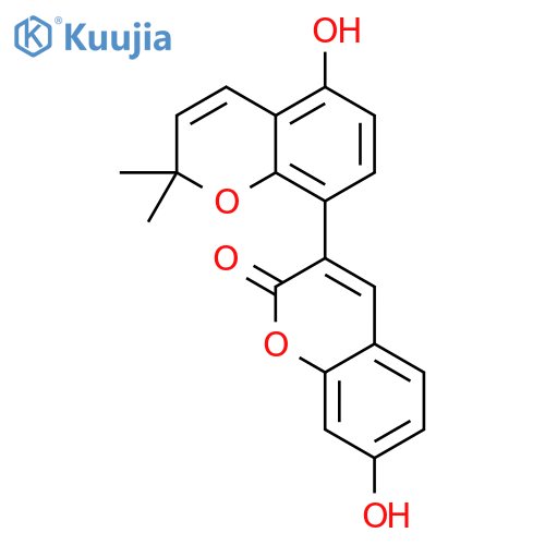 [3,8'-Bi-2H-1-benzopyran]-2-one, 5',7-dihydroxy-2',2'-dimethyl- structure