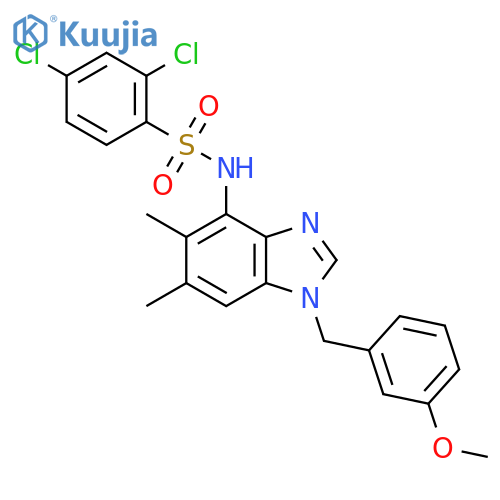 2,4-dichloro-N-[1-(3-methoxybenzyl)-5,6-dimethyl-1H-1,3-benzimidazol-4-yl]benzenesulfonamide structure