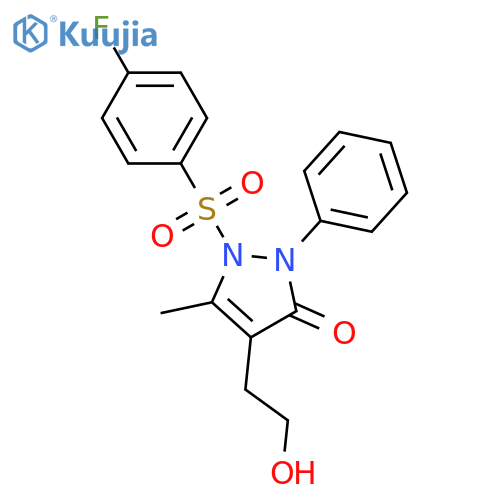 1-[(4-FLUOROPHENYL)SULFONYL]-4-(2-HYDROXYETHYL)-5-METHYL-2-PHENYL-1,2-DIHYDRO-3H-PYRAZOL-3-ONE structure