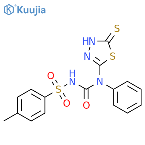 3-(4-methylbenzenesulfonyl)-1-phenyl-1-(5-sulfanylidene-4,5-dihydro-1,3,4-thiadiazol-2-yl)urea structure