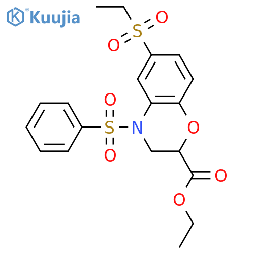 ETHYL 6-(ETHYLSULFONYL)-4-(PHENYLSULFONYL)-3,4-DIHYDRO-2H-1,4-BENZOXAZINE-2-CARBOXYLATE structure