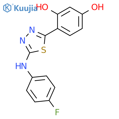 1,3-Benzenediol, 4-[5-[(4-fluorophenyl)amino]-1,3,4-thiadiazol-2-yl]- structure