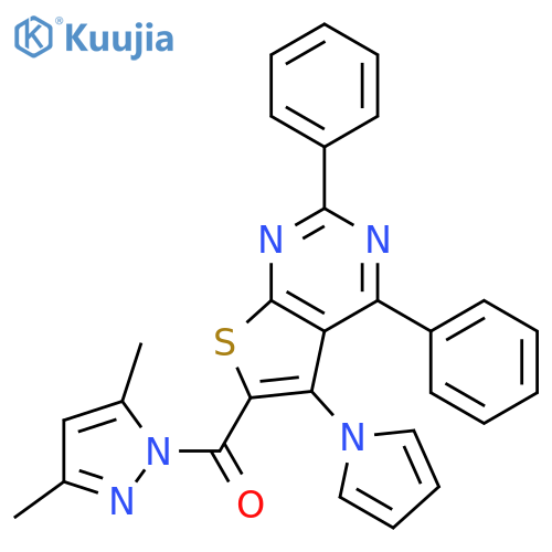 1H-Pyrazole,1-[[2,4-diphenyl-5-(1H-pyrrol-1-yl)thieno[2,3-d]pyrimidin-6-yl]carbonyl]-3,5-dimethyl- structure