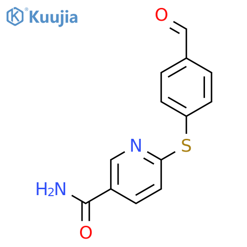 3-Pyridinecarboxamide, 6-[(4-formylphenyl)thio]- structure