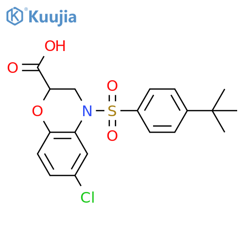 4-([4-(TERT-BUTYL)PHENYL]SULFONYL)-6-CHLORO-3,4-DIHYDRO-2H-1,4-BENZOXAZINE-2-CARBOXYLIC ACID structure
