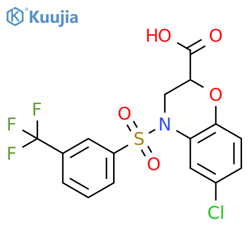 6-CHLORO-4-([3-(TRIFLUOROMETHYL)PHENYL]SULFONYL)-3,4-DIHYDRO-2H-1,4-BENZOXAZINE-2-CARBOXYLIC ACID structure