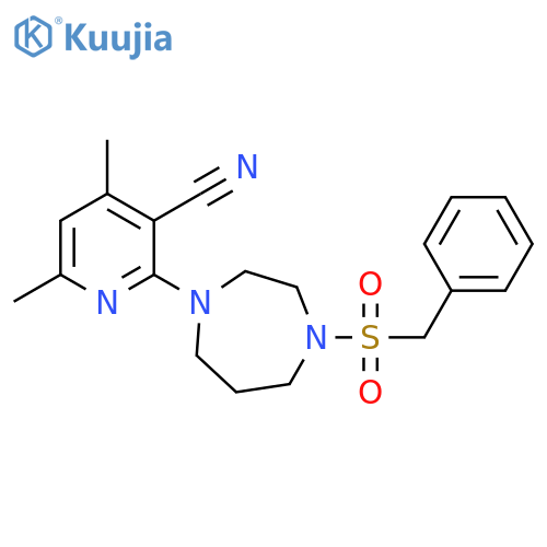 4,6-dimethyl-2-(4-phenylmethanesulfonyl-1,4-diazepan-1-yl)pyridine-3-carbonitrile structure