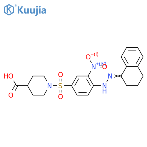 1-[(4-(2-[3,4-DIHYDRO-1(2H)-NAPHTHALENYLIDEN]HYDRAZINO)-3-NITROPHENYL)SULFONYL]-4-PIPERIDINECARBOXYLIC ACID structure