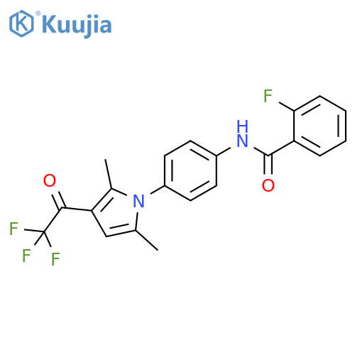 N-{4-[2,5-dimethyl-3-(2,2,2-trifluoroacetyl)-1H-pyrrol-1-yl]phenyl}-2-fluorobenzamide structure