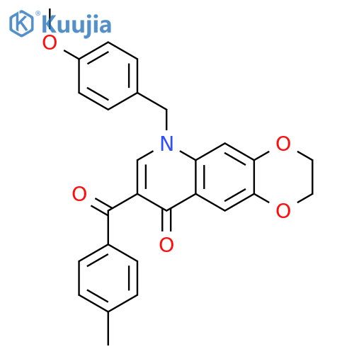 6-(4-methoxyphenyl)methyl-8-(4-methylbenzoyl)-2H,3H,6H,9H-1,4dioxino2,3-gquinolin-9-one structure