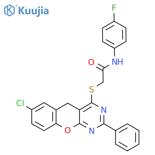 2-({7-chloro-2-phenyl-5H-chromeno2,3-dpyrimidin-4-yl}sulfanyl)-N-(4-fluorophenyl)acetamide structure