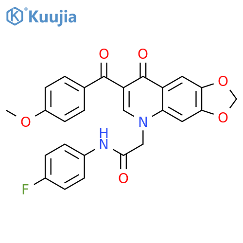 N-(4-fluorophenyl)-2-7-(4-methoxybenzoyl)-8-oxo-2H,5H,8H-1,3dioxolo4,5-gquinolin-5-ylacetamide structure