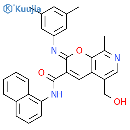 (2Z)-2-(3,5-dimethylphenyl)imino-5-(hydroxymethyl)-8-methyl-N-(naphthalen-1-yl)-2H-pyrano2,3-cpyridine-3-carboxamide structure